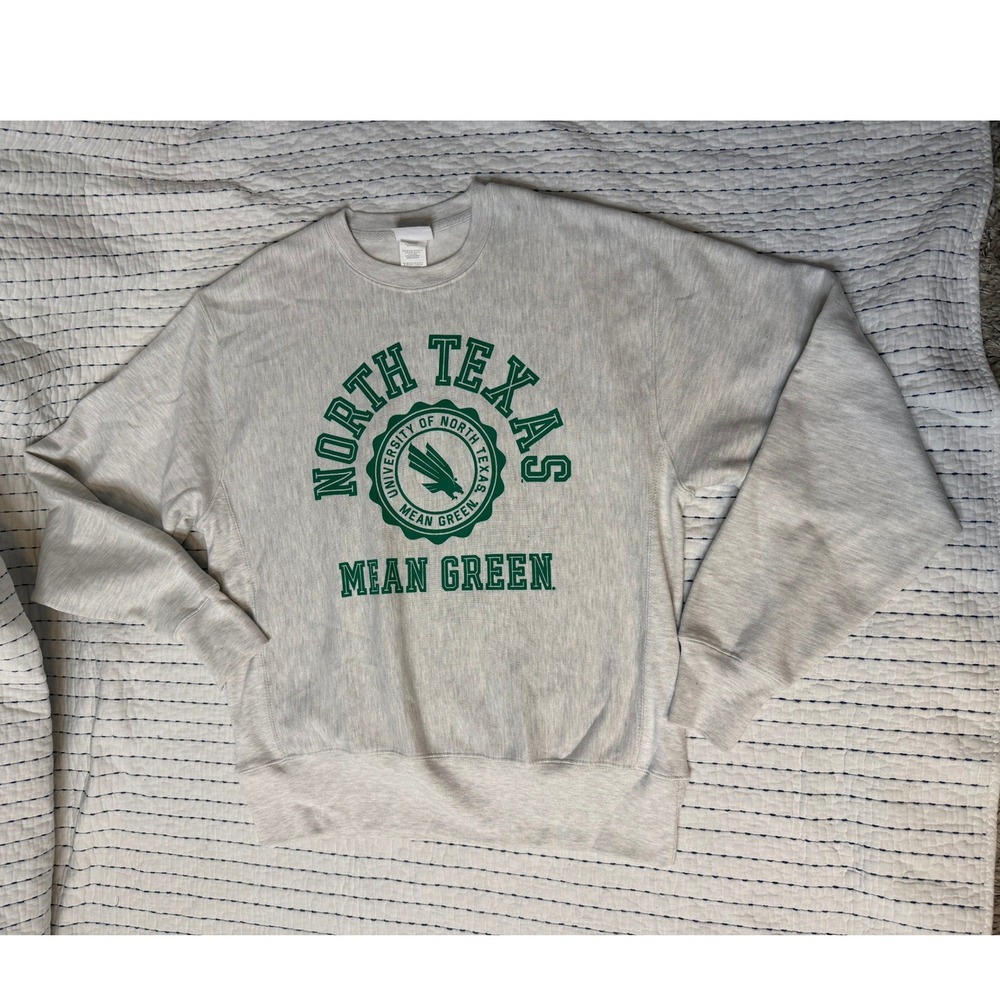 Champion Reverse Weave North Texas Mean Green Sweatshirt Gray Large UNT Pullover